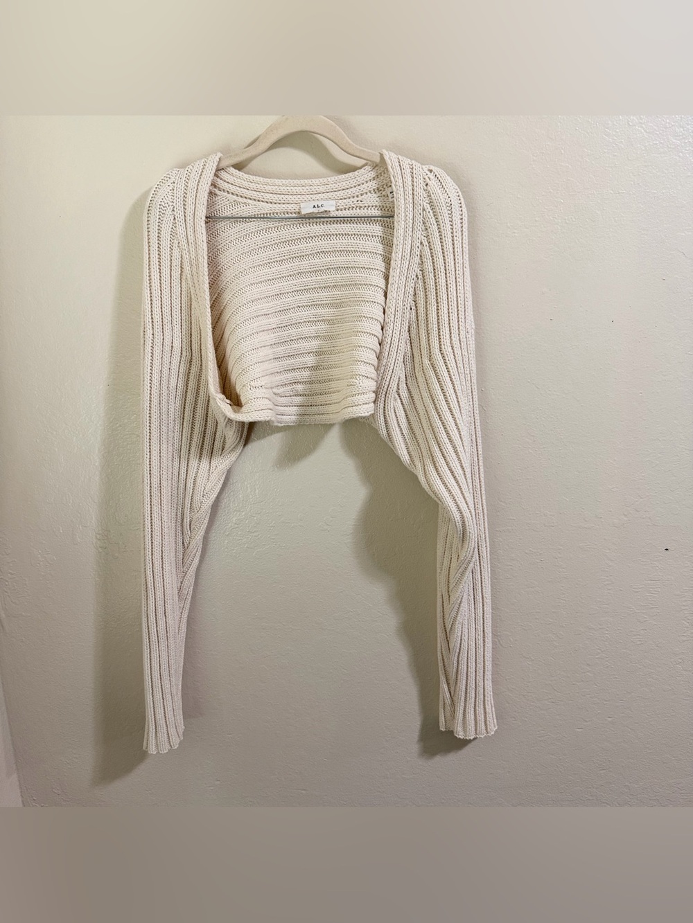A.L.C. Ivory Ribbed Knit Cropped Bolero Shrug Sweater  Size Small Excellent
